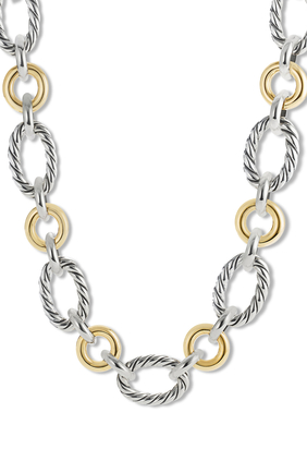 Cable And Smooth Chain Link Necklace, 18k Yellow Gold & Sterling Silver